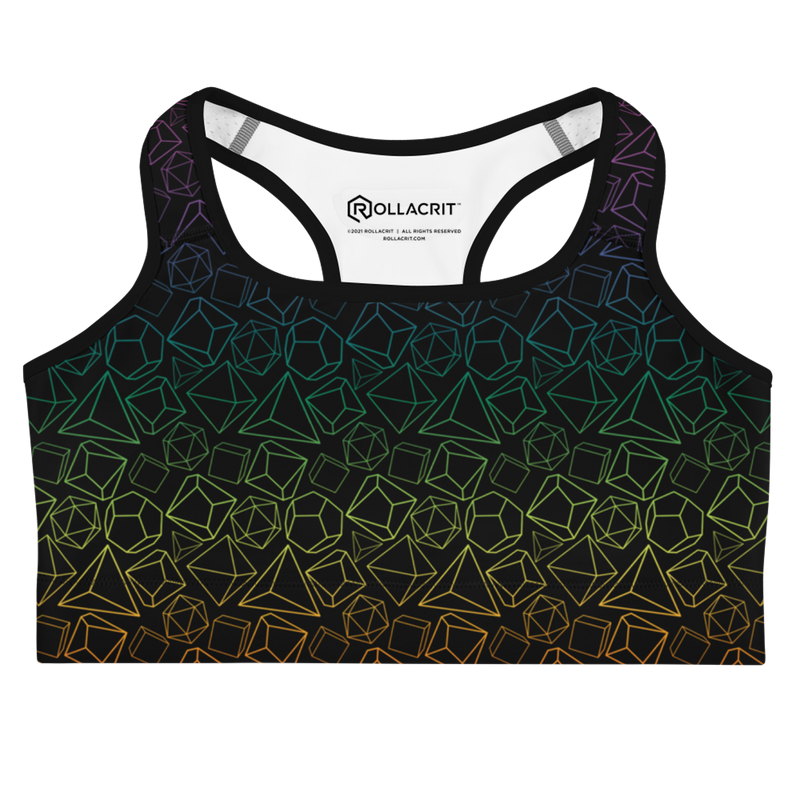 Gen Con Rainbow Dice Pattern Sports Bra | Rollacrit