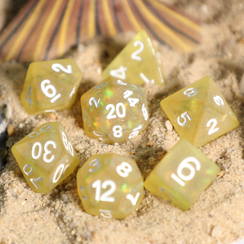 Frosted Mermaid Yellow Resin 7pc Dice Set | Rollacrit
